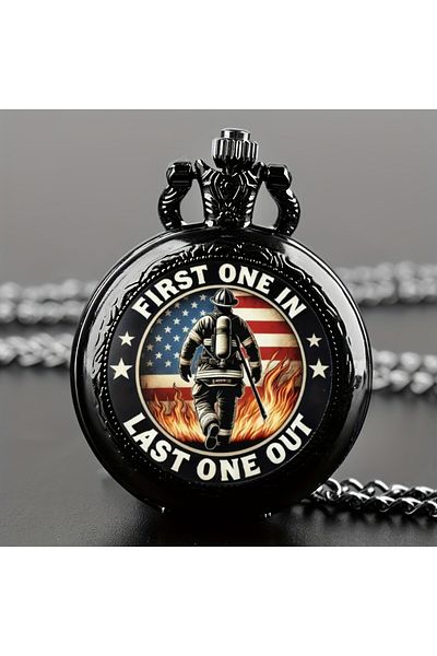 Choice black Exquisite Vintage Black Color Fireman Pattern Design Pocket Watch ,Mini Size Quartz Movement W