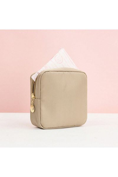 Choice Khaki Simple Mini Women'S Cosmetic Bag, Travel Storage Bag, Sanitary Napkin Storage Bag, Used For Ou
