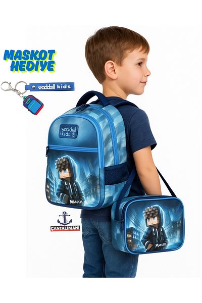 Waddell Geantă pentru școala primară tematică Roblox cu licență, suport pentru spate, cutie de prânz (25209)