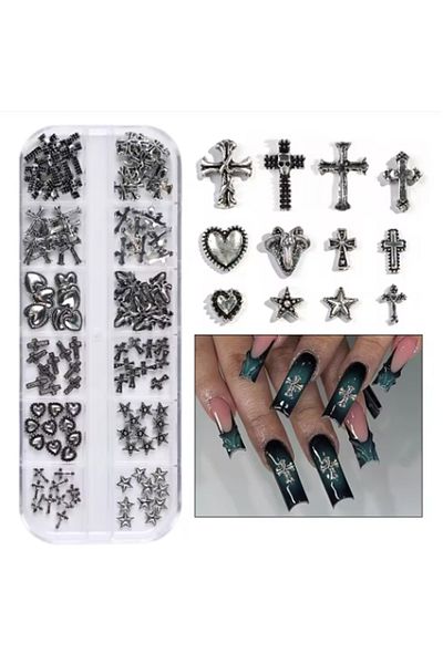 Choice TZ-340 120 pcs / 1 box European American dark vintage style cross nail art patch y2k Premium Metal S
