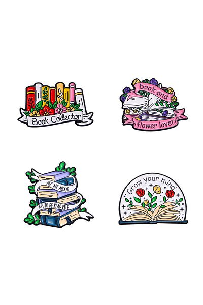 Choice 4pcs 4pcs Cute Cartoon Book Flower Enamel Brooch Creative Exquisite Lapel Pin Badge Backpack Clothin
