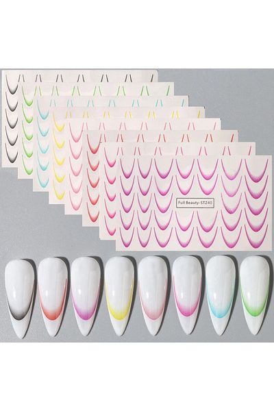 Choice 8pcs FB-STZ40-47 8pcs Gradient French Nail Art Stickers Ink Blooming Wave Line Water Transfer Slider