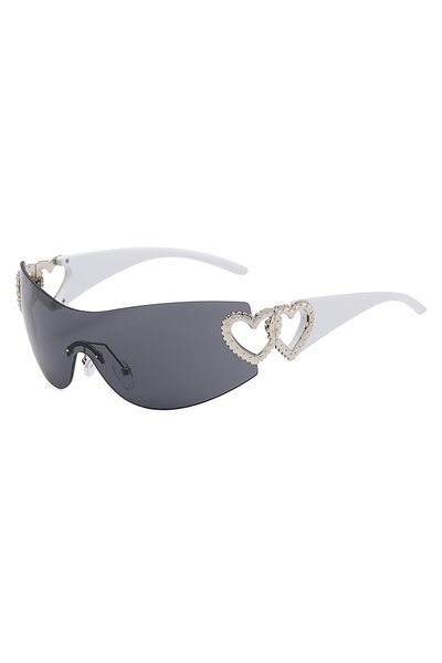 Choice show as picture white black Rimless Y2K Sunglasses Women Trendy Gradient 2000'S Wrap Around Sun Glas