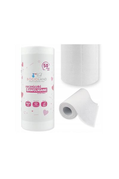 Bocioland Roll of 50 towels, cotton, for babies and adults, 23 x 20 cm, White