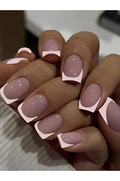 Choice 24 قطعة أظافر قصيرة مربعة وردية اللون باللون الأزرق الفاتح، أظافر صناع...