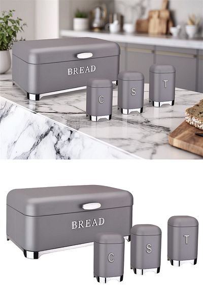 Bayev Cuisine Gray Metal Bread and Spice Storage Set - Bread and Spice Rack 0045