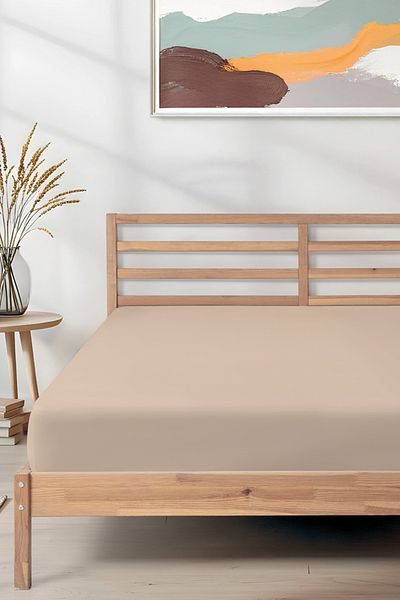 Roosac Certified Organic Cotton Fitted Sheet Natural L Single - Double L Knitted Combed Cotton