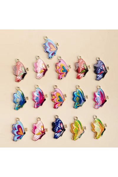 Choice Mixed color 16pcs 16pcs/lot Mixed Enamel Butterfly Charms Insect Alloy Pendant DIY Earrings Necklace