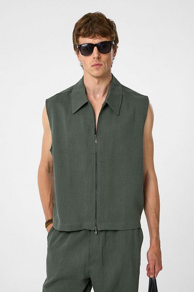 Antioch Khaki Polo Collar Textured Men's Vest