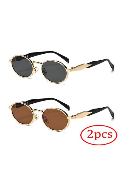 Choice 2PCS C9 1/2pcs New Small Frame Metal Oval Sunglasses For Women And Men, High-End Retro Steampunk Sun