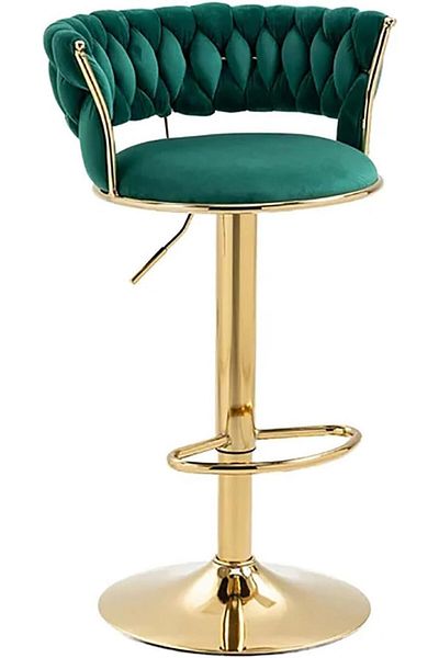 Türkiye Velvet Swivel Bar Stools - Height Adjustable Counter Stools with Gold Base, Low Braided Back - Dinin