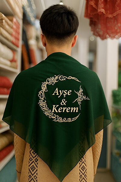 Evsay İsimli Damat Omuz Örtüsü,Nakışlı Damat Şalı ve Eldiveni, İsimli Damat S...