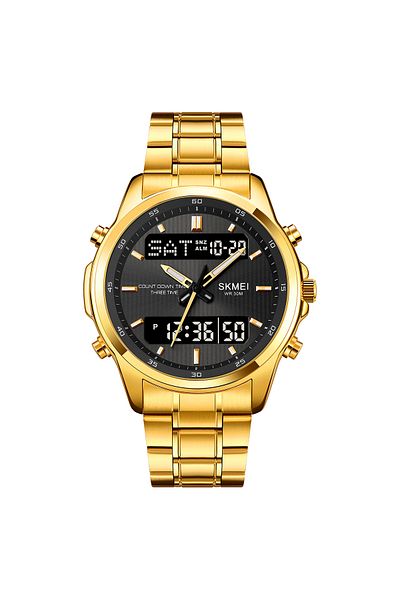 Skmei gold black Fashion 3 Time Countdown Timer Digital Wristwatch For Men Back Light Display Waterp