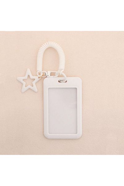Choice WHITE Cute Keychain Wristlet Lanyard Colorful Star Retractable Spring Lanyard with ID card Holder Ac