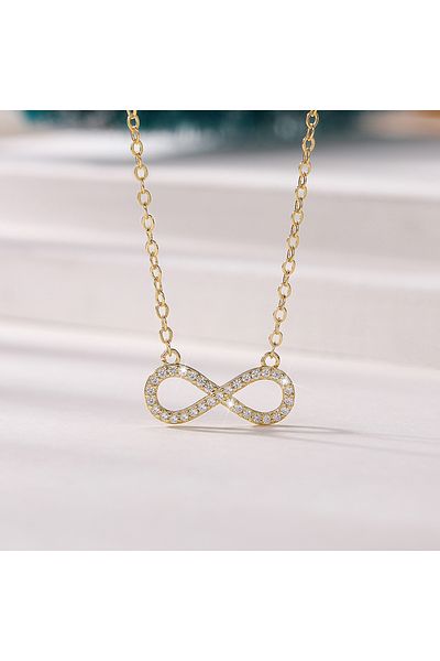 Choice XL748 Huitan Simple Infinity Shape Pendant Necklace Women Inlaid Shiny CZ Stone Fancy Figure 8 Clavi