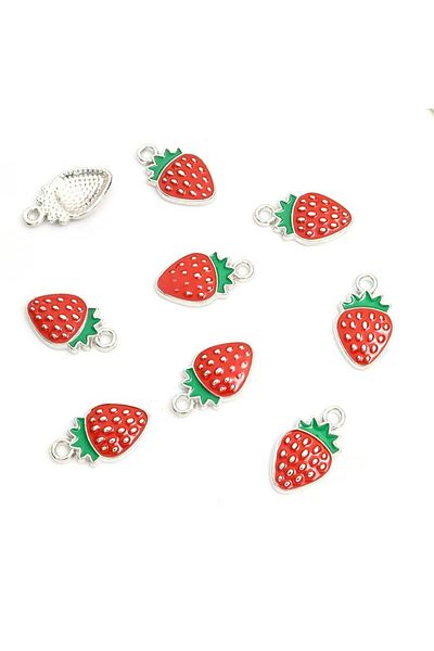Choice Sliver Color-10pcs 10pcs Red Strawberry Enamel Drip Oil Charms for Lovely Trinkets Making DIY Neckla