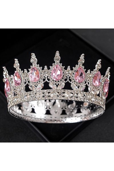 Choice Pink Baroque Crystal Tiaras And Crowns Rhinestone Prom Diadem Headband Crown Bridal Wedding Hair Acc