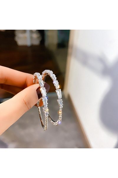 Choice rhinestone earrings 45mm Big Circle Hoop Earrings For Women 2023 New Trendy Rhinestone Earrings Geom