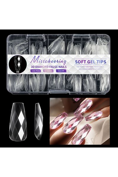 Choice LXJ05 Diamond Shaped 3D Almond Nails Transparent Non-marking Frosted Square Oval Wearable Full Cover