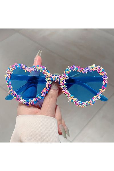 Choice as picture shows blue KAMMPT Heart Shape Sunglasses with Colorful Jimmies Women Stylish Cute Beach S