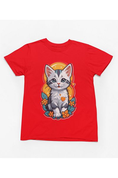 MAGORS Stil-X Cute Cat Printed Cycling Collar 100% Cotton Girl's Tshirt White,Yellow,Red,Orange