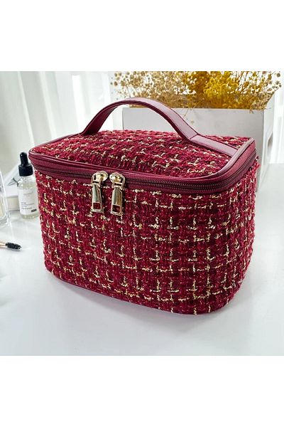Choice Wine Red 2024 New Women's Bag Knitted Style Makeup Bag Portable Portable Portable Makeup Bag Fashion
