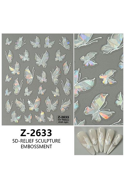 Choice Z-2633 1Pcs Butterfly Nail Art Stickers Decals 5D Embossed Nail Decals Shell Light Butterfly Nail De