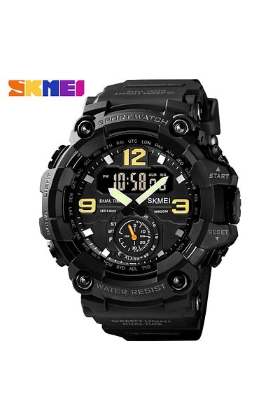 Skmei Black Shockproof Digital Digita Wristwatch For Men Dual Movement LED light Sport Quartz Watch