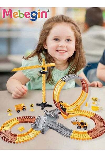 MEBEGIN 112 PCS Construction Race Tracks, DIY Track Set with Rich Accessaries, Engineering Road Games