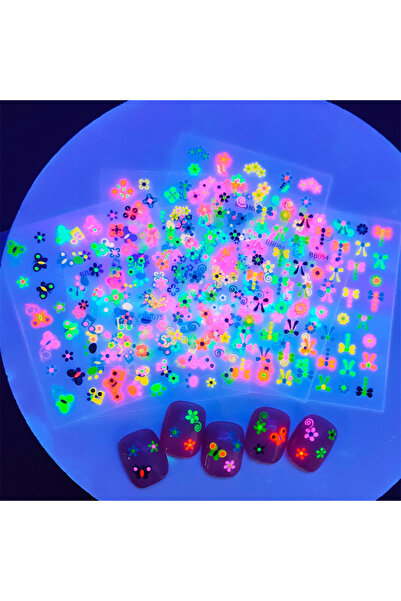 NAILFYOU 5 قطع 5 قطع ملصقات أظافر ملونة للأطفال 5D كاواي فراشة زهرة فيونكة لاصقة أكريليك مانيكير