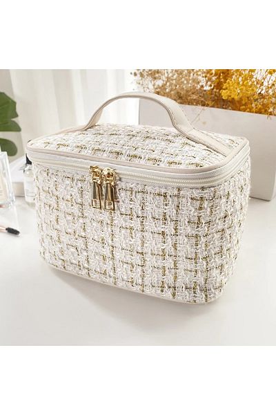 Choice white 2024 New Women's Bag Knitted Style Makeup Bag Portable Portable Portable Makeup Bag Fashionabl