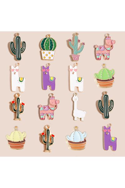 Choice random mix 10pcs Mix Styles Enamel Cartoon Desert Green Plant Cactus Alpaca Charms Pendants Fit Earr