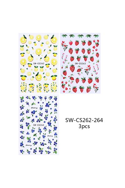 Choice SW-CS262-264 3pcs 3pcs Lemon Fruits Nail Stickers 3D Cute Strawberry Blueberries Petals Nail Decals