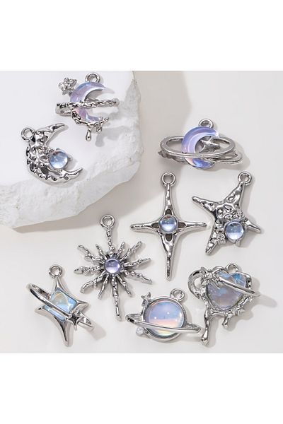 Choice Random Mix M104 5pcs New Star Moon Enamel Charms Blue Fashion Y2K Style Pendants For Making DIY Hand