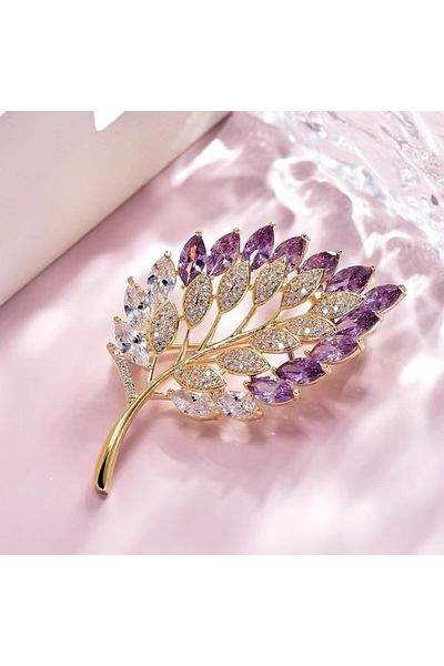 Choice 1 Cute Romantic Colorful Leaf Brooches For Women Purple Crysal Plant Brooch Pin Female Party Birthd.