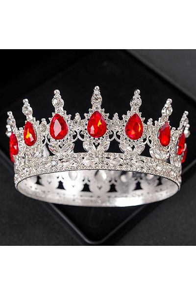 Choice Red Baroque Crystal Tiaras And Crowns Rhinestone Prom Diadem Headband Crown Bridal Wedding Hair Acce