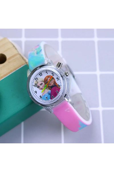 Miniso Girls Pink Disney Princess Elsa Kids Watches Girls Silicone Strap Cartoon Rabbit Dinosaur Light Chil