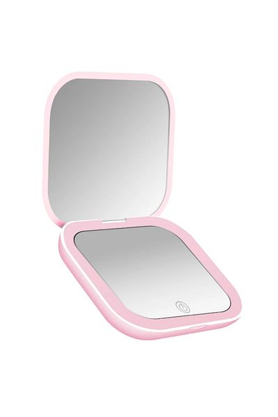 Choice L26-Pink Compact Mini Gift Vanity Folding Cosmetic Mirror with Lights Portable Hand Held Small Pocke