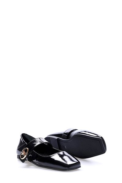 Ayakkabıhane Genuine Patent Leather Inside and Outside Black Buckle Women's Ballerina Shoes Ah080192618451