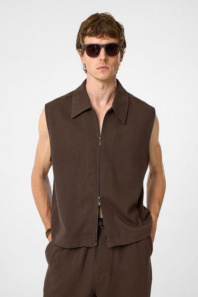 Antioch Brown Polo Collar Textured Men's Vest