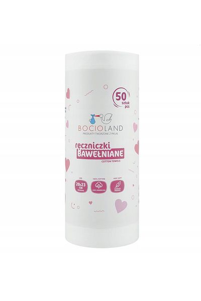 Bocioland Roll of 50 towels, cotton, for babies and adults, 23 x 20 cm, White