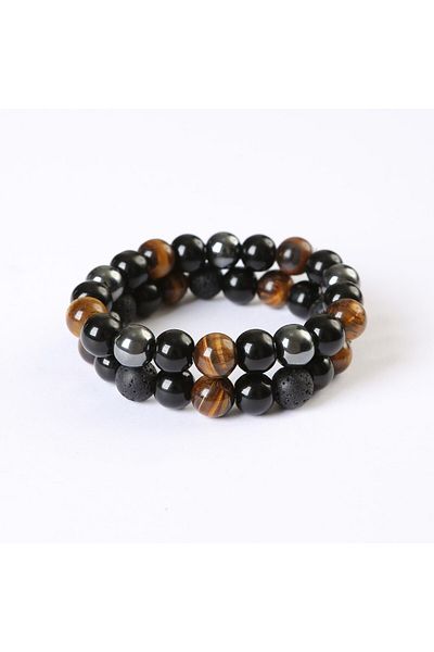 Choice Yellow 17cm 10mm-2pcs 2PCS/Set Triple Protection Bracelet- Tiger's Eye, Black Obsidian, Hematite for