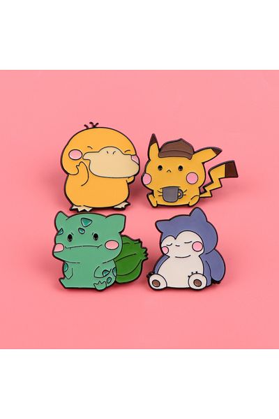 Miniso Light Yellow Gold Color Anime Pikachu Enamel Pin Cute Psyduck Snorlax Brooches Woman Men Backpack Ac