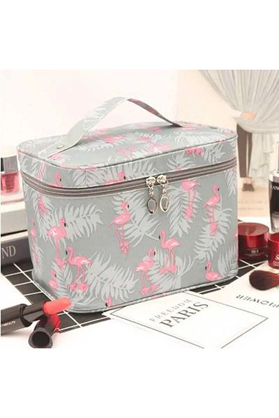Choice Flamingo Grey Handheld Makeup Storage Bag Waterproof Portable Multifunctional Travel Cosmetic Cleani