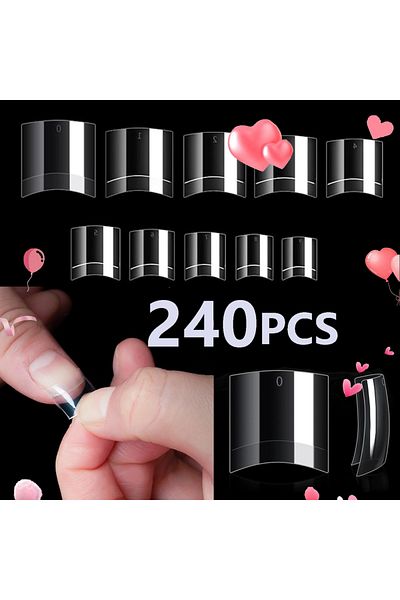 Choice Red 240PCS Short Almond Nail Tips Soft Gel Pre-Shaped Acrylic Nail Tips Half Matte Full Cover Nail T