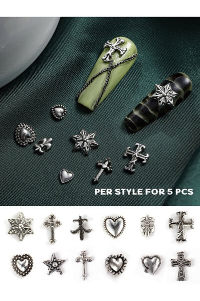 Choice AG-19 12 grids 120pcs alloy retro dark style nail accessories punk style 3D decoration