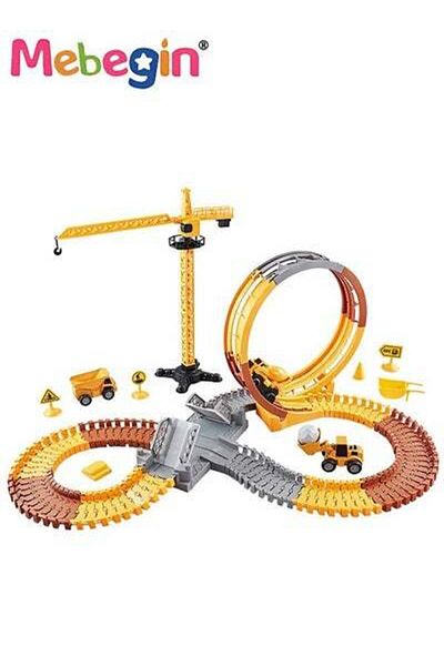 MEBEGIN 112 PCS Construction Race Tracks, DIY Track Set with Rich Accessaries, Engineering Road Games