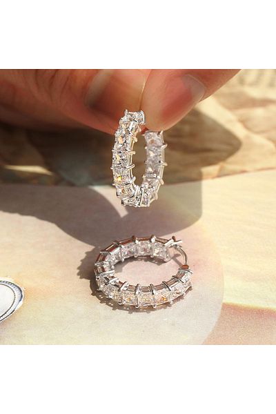Choice E2951 Huitan Princess Square Cubic Zirconia Hoop Earrings Luxury Trendy Ear Circle Earrings for Wome