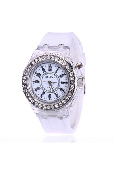 Choice WHITE LED Light Flash Luminous Watches Women Men Boys Girls Silicone Wrist Watch Fashion Rhinestone
