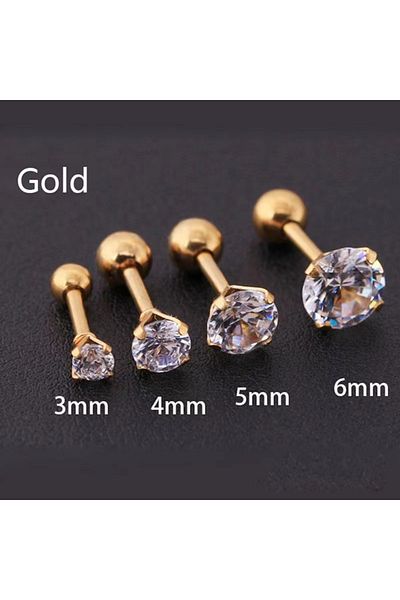 Choice 3mm Gold 1 Piece 4 Prong Rhinestone Ear Studs Earrings For Women/Men Tragus Cartilage Standard Lobe